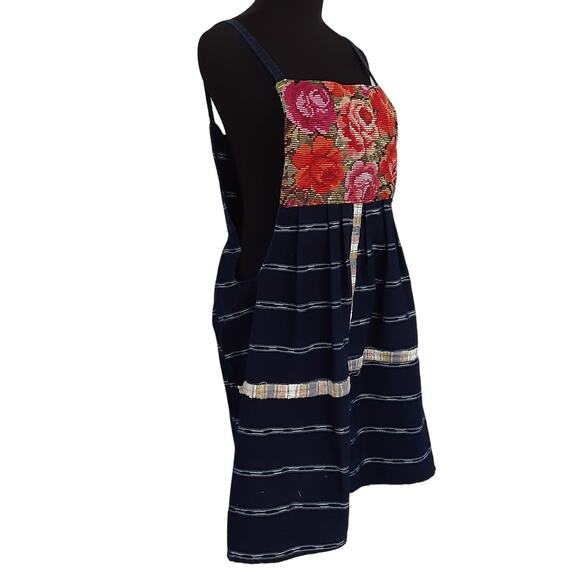 Vintage Handmade Pinafore Shift Dress Needlepoint Floral Artisan Mexico Pinnie - Picture 4 of 10